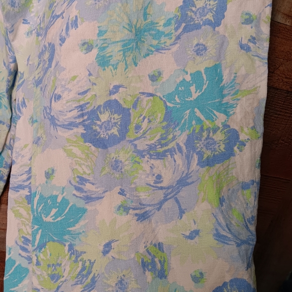 J.Jill 100% Linen Pull On Blue Green White Floral Crop Pants Size Large - Picture 3 of 6